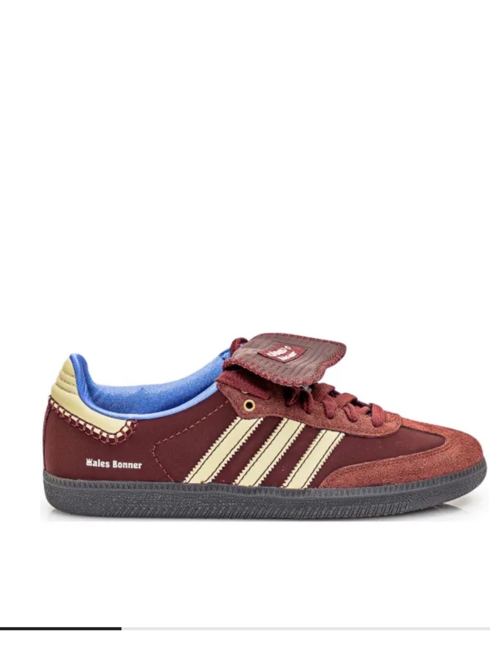Wales Bonner Kids Burgundy and Cream Suede Sneakers with Blue Lining
